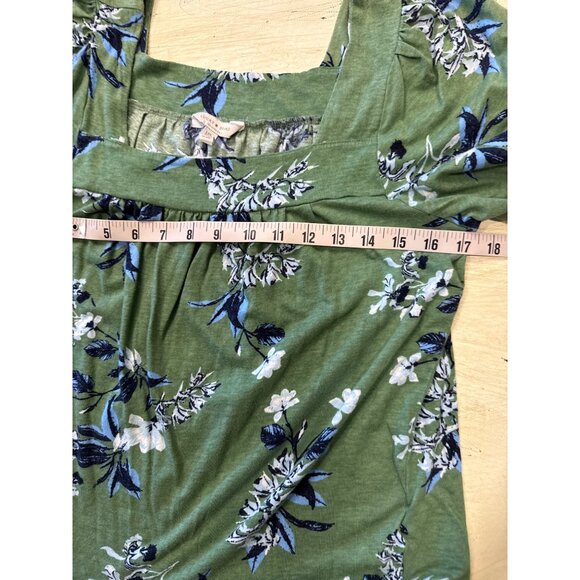 Lucky Brand Green Floral Short Sleeve Square Neck Blouse Med - Picture 4 of 5